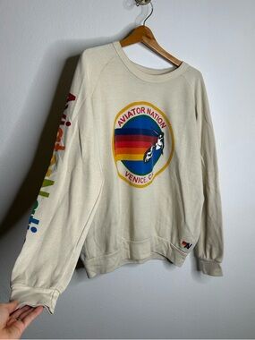 Aviator Nation Venice Beach California Rainbow Multicolor Logo Crew Sweatshirt